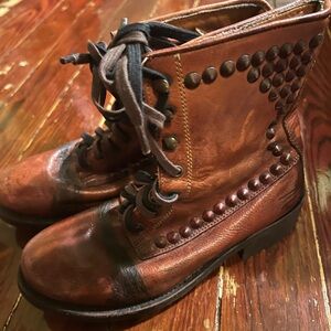 Ash Boots Womens Biker Studded RALPH Tan Distressed Leather Lace Up Grunge